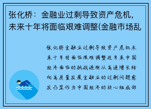 张化桥：金融业过剩导致资产危机，未来十年将面临艰难调整(金融市场乱象 张化桥)