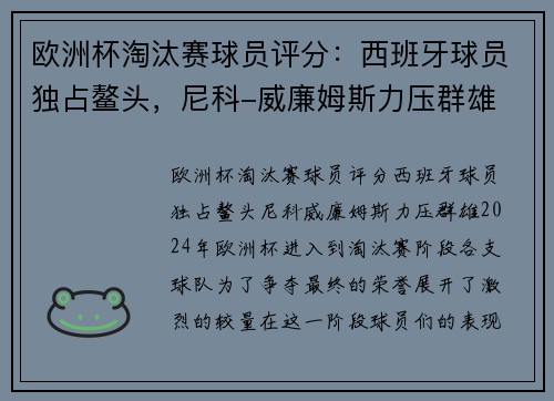 欧洲杯淘汰赛球员评分:西班牙球员独占鳌头,尼科-威廉姆斯力压群雄